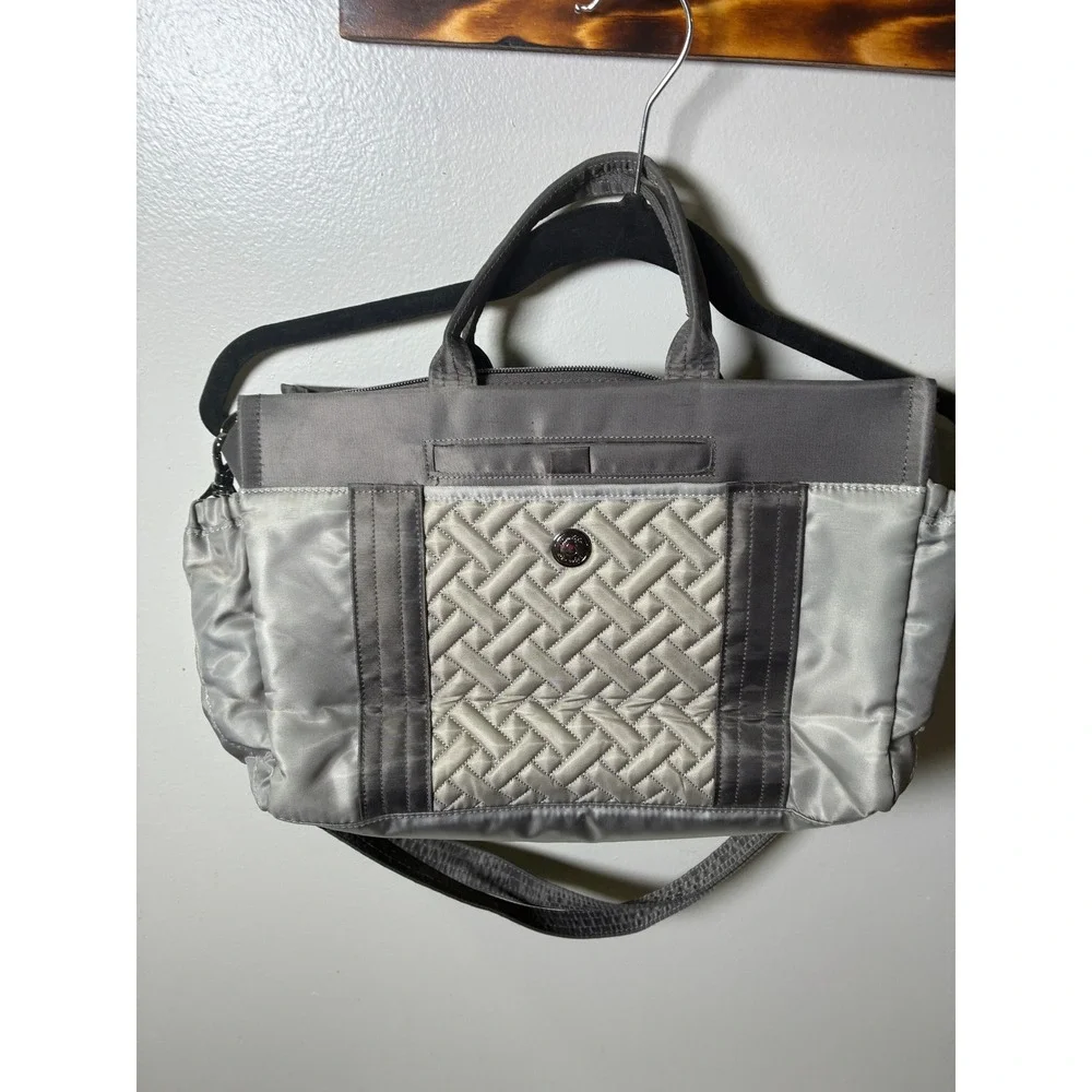Lug Romper Metallic Grey Silver Quilted Crossbody Satchel Travel Bag Chevron